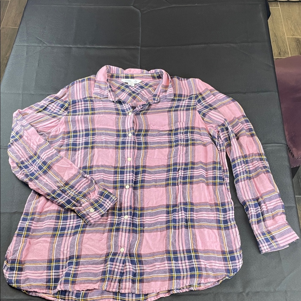 Pink and Blue Plaid ladies Button up Shirt size XL The Classic Shirt soft cute